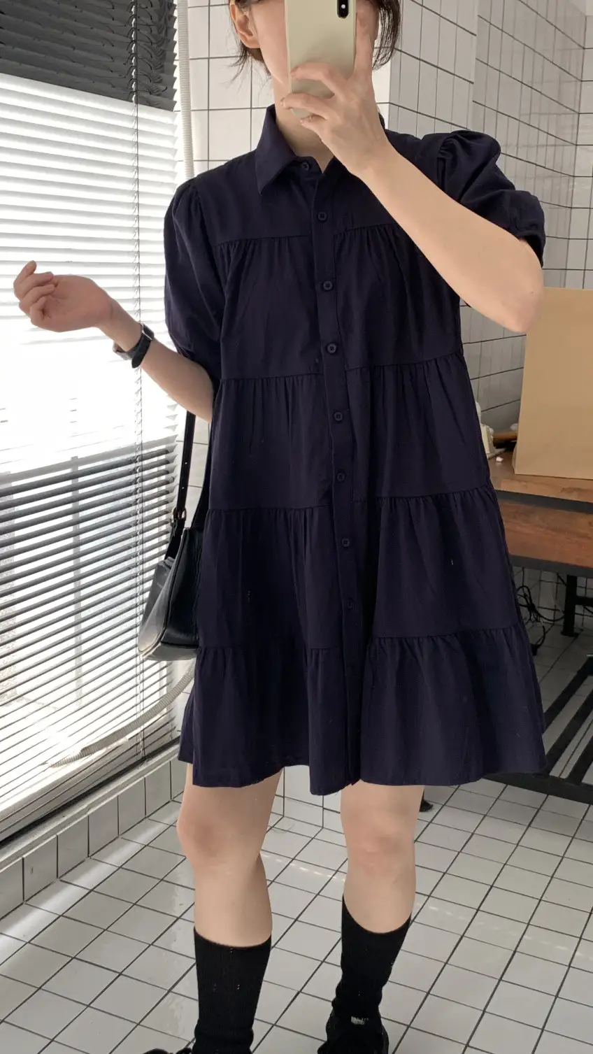 퍼프소매 폴로넥 단추 원피스 상세 이미지 22