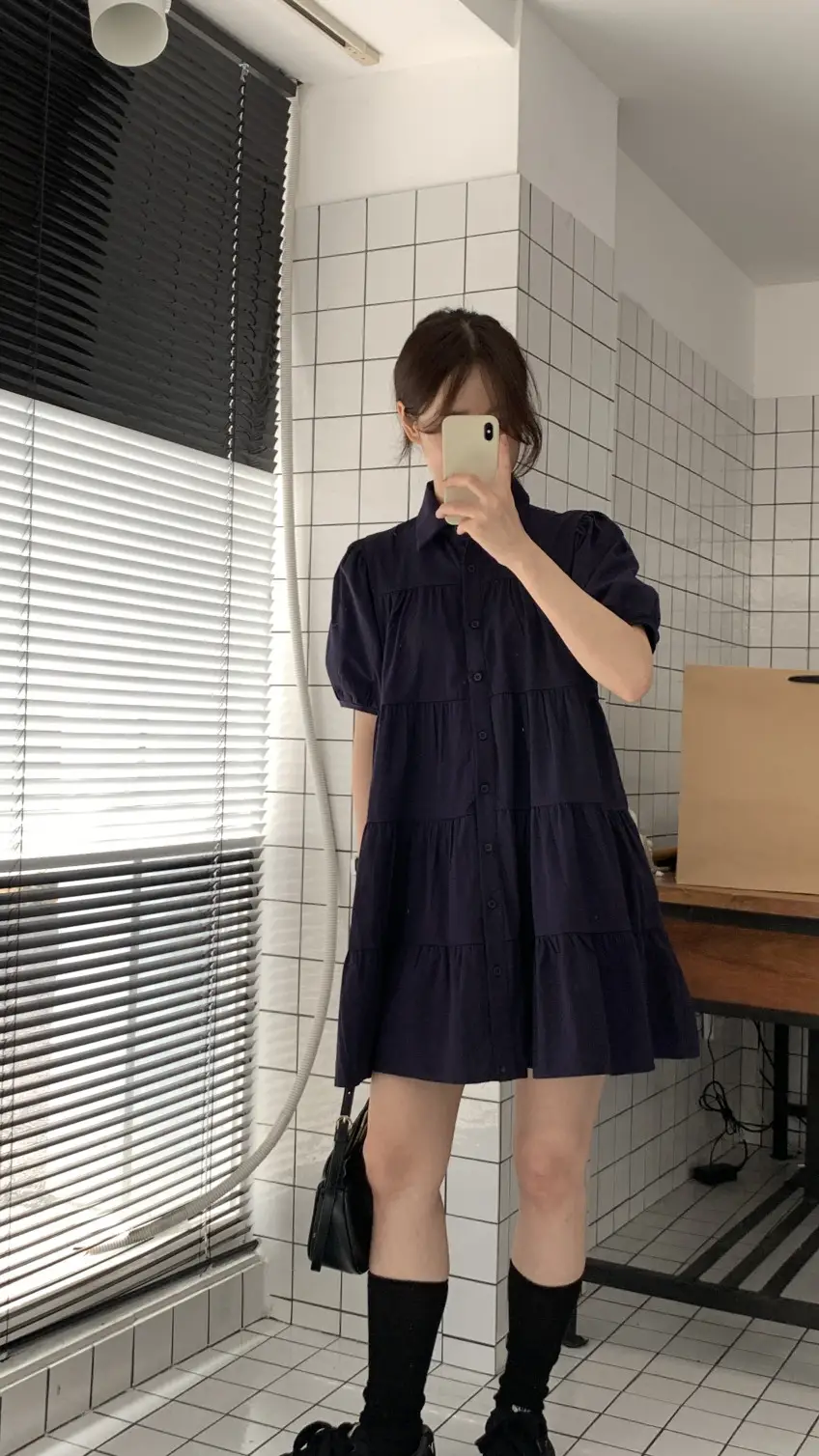 퍼프소매 폴로넥 단추 원피스 상세 이미지 23