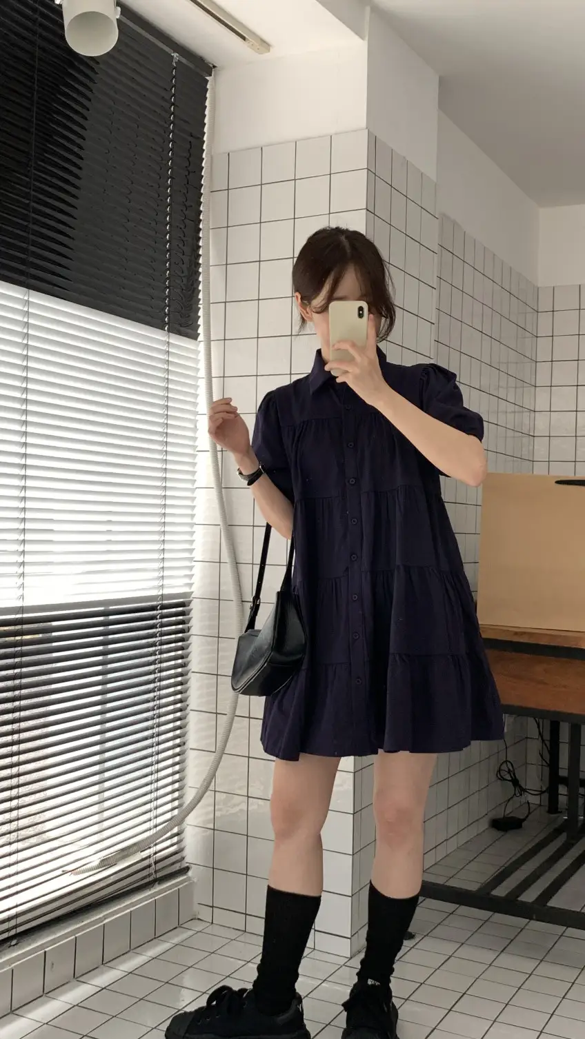 퍼프소매 폴로넥 단추 원피스 상세 이미지 29