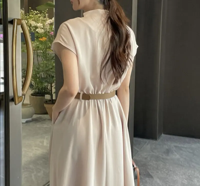 프렌치 스타일 스탠드 칼라 리본 셔츠 원피스 상세 이미지 4