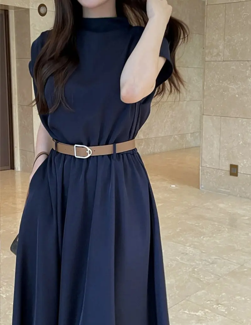 프렌치 스타일 스탠드 칼라 리본 셔츠 원피스 상세 이미지 7