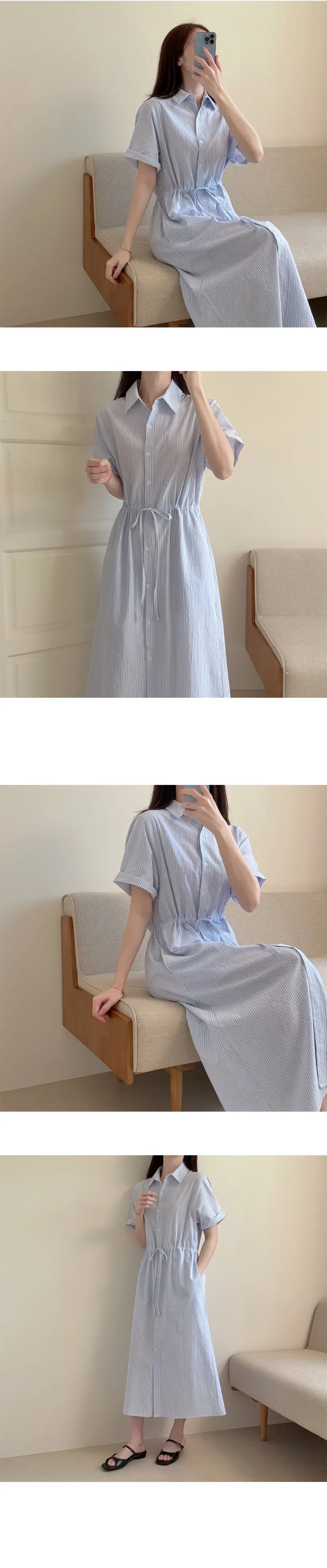 클래식 복고풍 폴드 칼라 원피스 상세 이미지 1