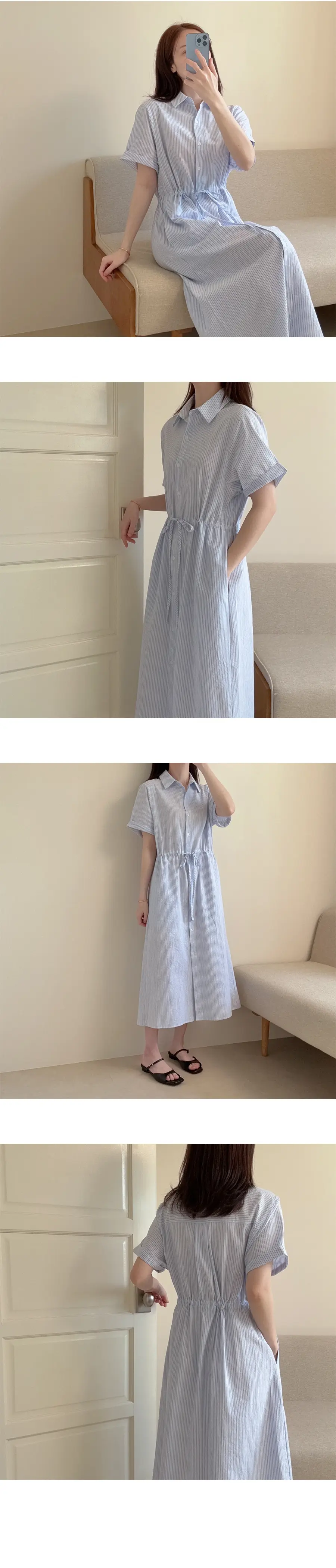 클래식 복고풍 폴드 칼라 원피스 상세 이미지 3