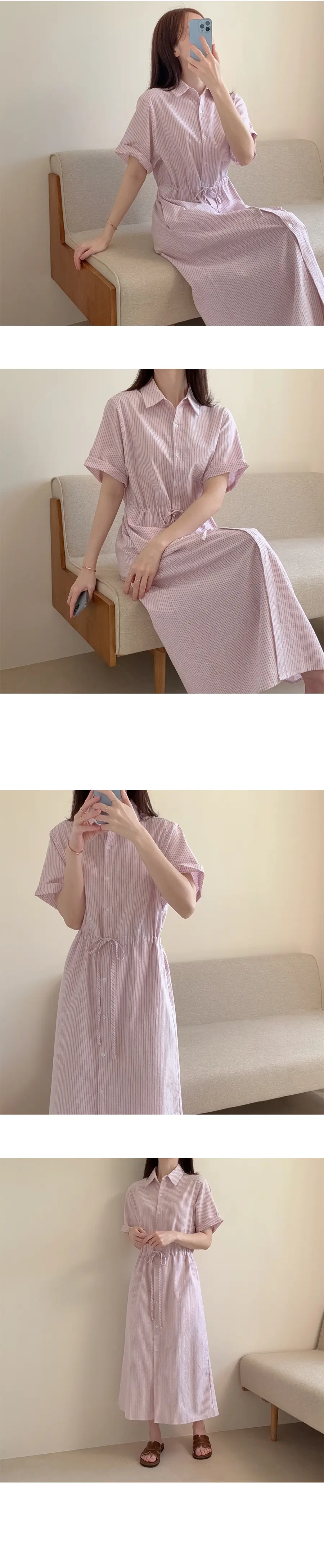 클래식 복고풍 폴드 칼라 원피스 상세 이미지 5