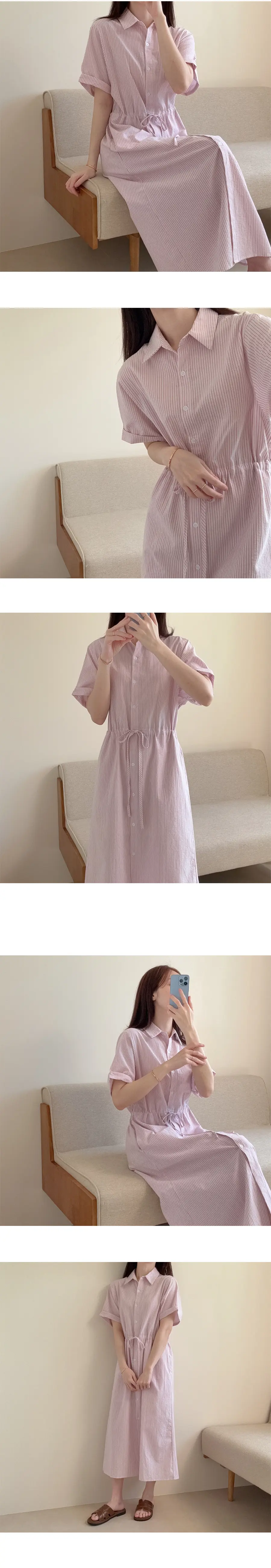 클래식 복고풍 폴드 칼라 원피스 상세 이미지 6