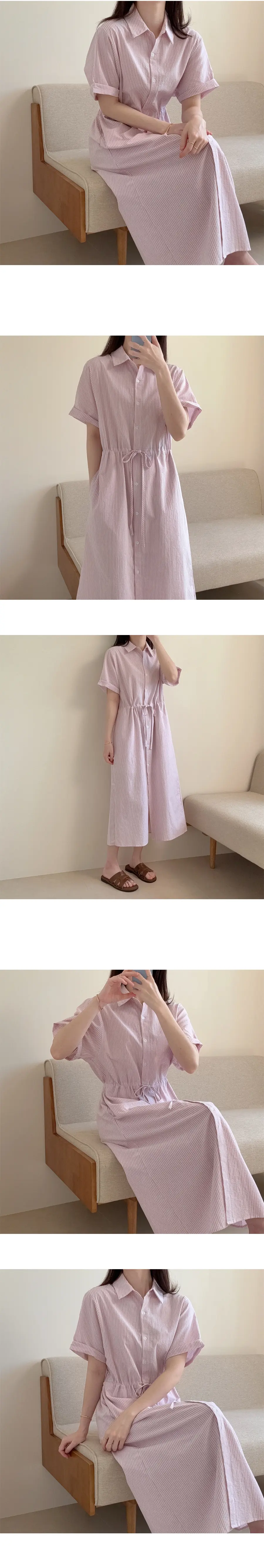 클래식 복고풍 폴드 칼라 원피스 상세 이미지 7