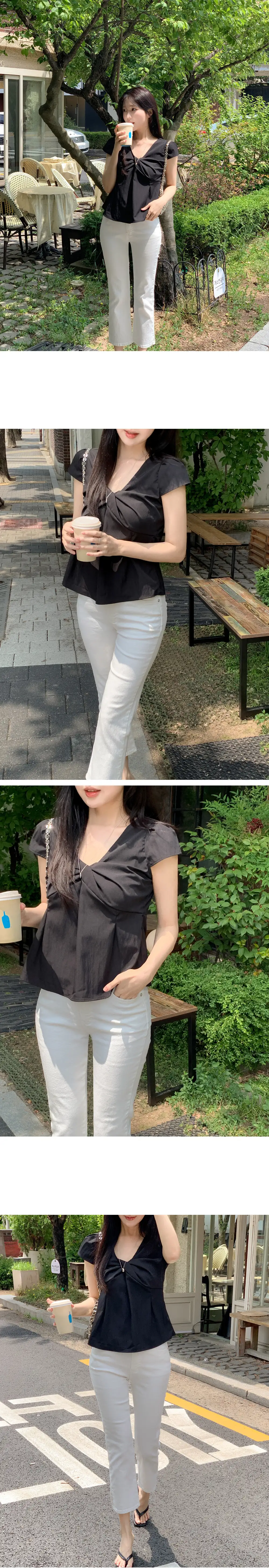 프렌치 감성 트위스트 V넥 블라우스 상세 이미지 1