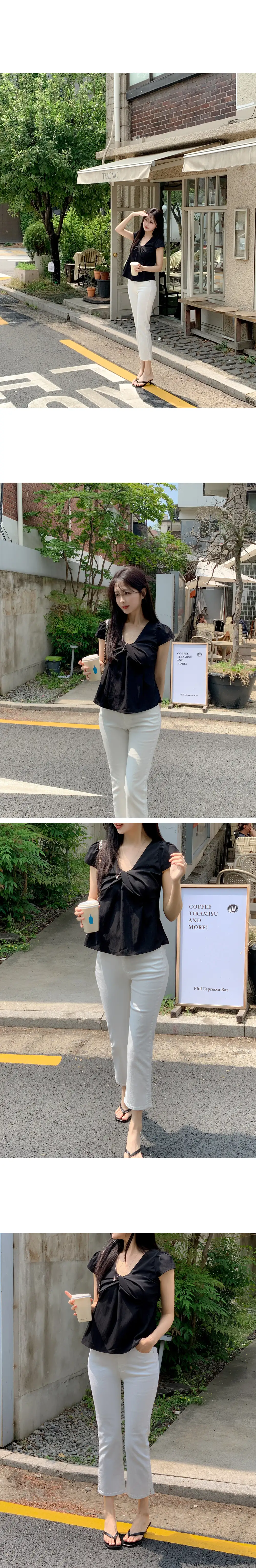 프렌치 감성 트위스트 V넥 블라우스 상세 이미지 2
