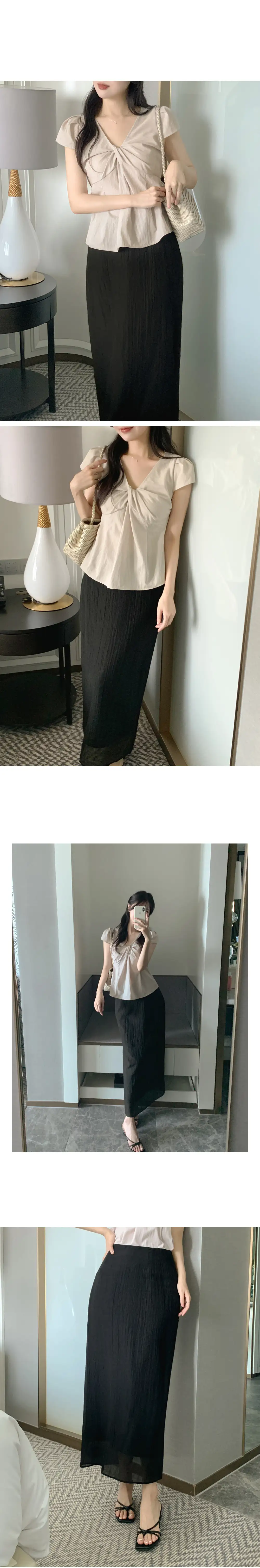 프렌치 감성 트위스트 V넥 블라우스 상세 이미지 5