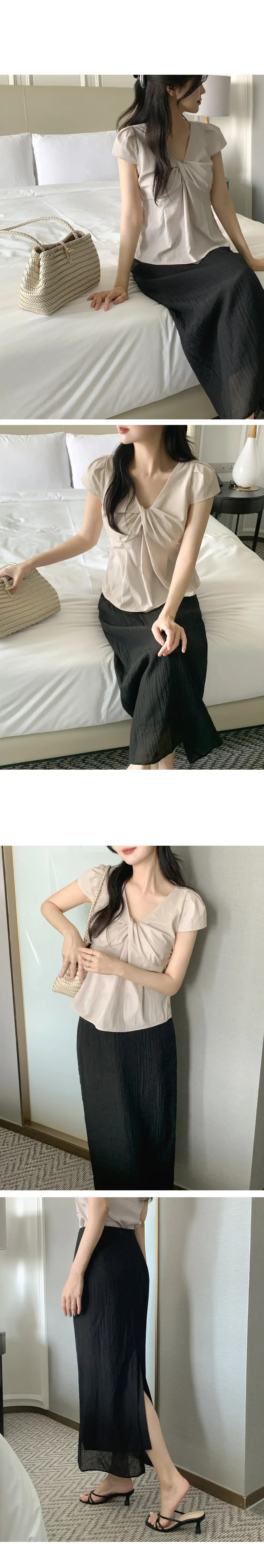 프렌치 감성 트위스트 V넥 블라우스 상세 이미지 6