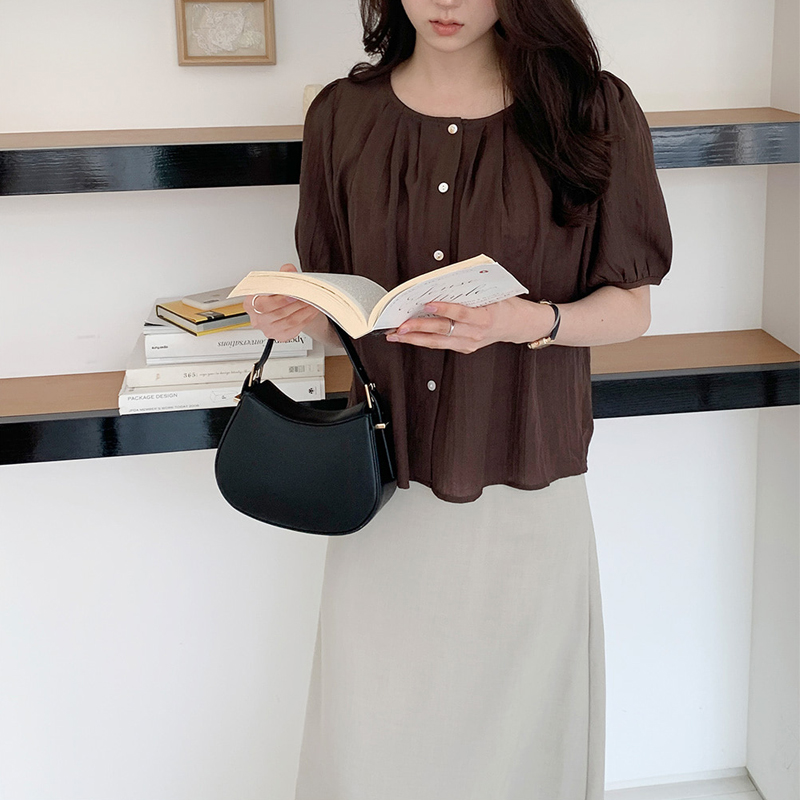 한국 chic 출퇴근 라운드 수신 Pleat 루즈핏 다용도 맨위