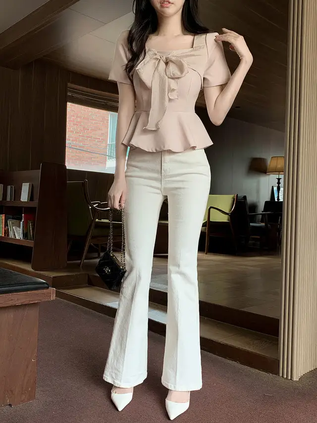 스퀘어 넥 리본 장식 셔츠 상세 이미지 9