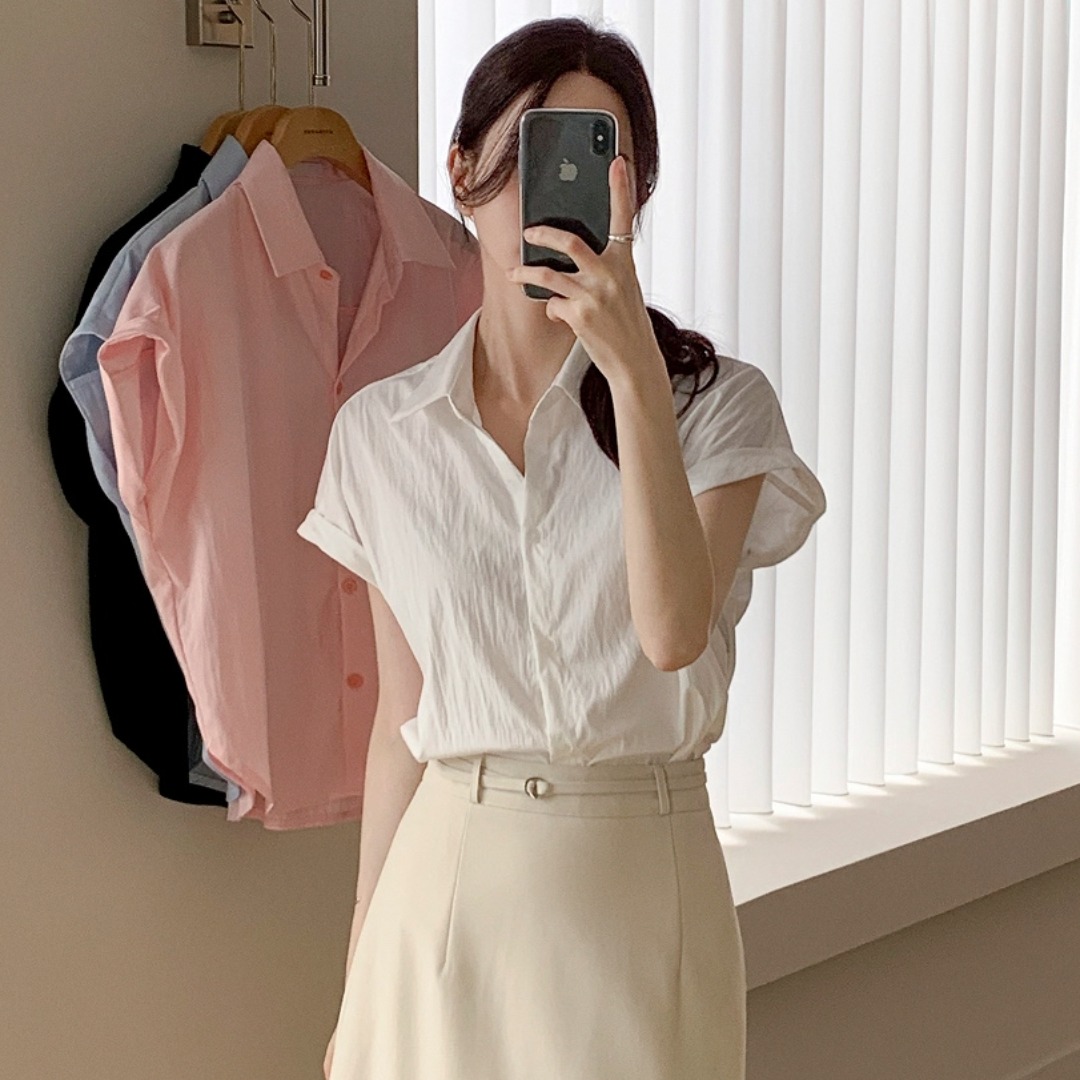 한국 chic 작은 대중 출퇴근 가을 어깨 소매 다용도 셔츠