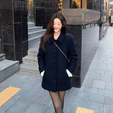 批发韩国chic 复古高级感毛呢外套女秋冬夹棉加厚单排扣呢子<b class='q'>大</b>衣