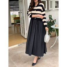 批发已出货 高品质 韩国chic 法式条纹针织抽绳<b class='q'>百褶</b>宽松假两件<b class='q'>连衣裙</b>