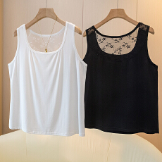 批发实拍 <b class='q'>莫代尔</b>大码女装高弹女背心圆领网纱镂空亲肤打底t恤上衣