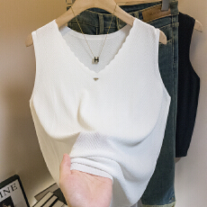 批发实拍曲珠V领冰丝吊带<b class='q'>背心</b>外<b class='q'>穿</b>女夏新款<b class='q'>大码</b>胖mm遮肚内搭打底上衣