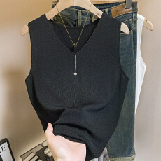 批发实拍曲珠<b class='q'>大码</b>女装V领针织<b class='q'>吊带</b><b class='q'>背心</b>女内搭配西装夏外穿打底衫上衣