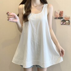 批发实拍优质 胖MM大码U领亚麻无袖背心裙女气质简约a字大摆连衣裙