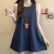 批发实拍~<b class='q'>大码</b>女装夏季设计牛仔蓝连衣裙无袖气质宽松高级感短裙女