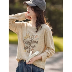 批发【美式慵懒风针织衫】2026春季时尚休闲字母涂鸦<b class='q'>长袖</b><b class='q'>T</b><b class='q'>恤</b>