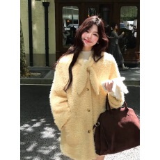 批发【暖炉烤茶】秋冬韩系<b class='q'>甜美</b>糕糕毛宽松HC毛呢外套254Y3725