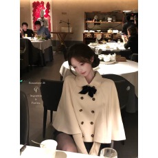 批发迟伞伞26/fw布莱顿宅邸 jory*蝴蝶结斗篷黑白两色+双排扣系带短<b class='q'>裙</b>