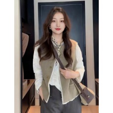 批发欧洲站2025秋季新款时尚圆领拼色单排扣马甲女显瘦休闲上衣<b class='q'>背心</b>女