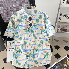批发跨境<b class='q'>泰国</b>风夏威夷花衬衫短袖男女松弛感泼水节沙滩碎花衬衣