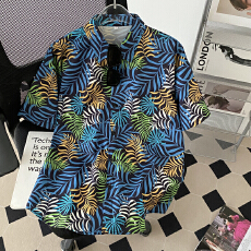 批发跨境<b class='q'>泰国</b>风夏威夷花衬衫短袖男女松弛感泼水节沙滩碎花衬衣