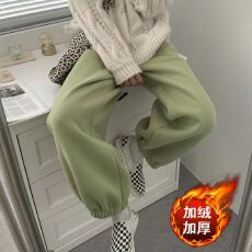 批发250克加绒秋冬装加绒运动裤女宽松阔腿<b class='q'>高腰</b>束脚休闲卫裤子潮