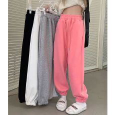 批发250克加绒秋冬装加绒运动裤女宽松阔腿<b class='q'>高腰</b>束脚休闲卫裤子潮