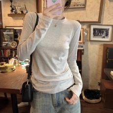 批发纯棉正肩圆领长袖t恤打底衫女春<b class='q'>秋</b>新款韩版修身显瘦简约纯色上衣