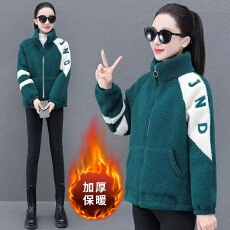 批发冬季新款加绒加厚羊羔绒棉衣外套女<b class='q'>秋</b>冬高档洋气高领字母刺绣棉服