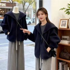 批发微胖mm大码秋冬季高级感时尚气质洋气宽松显瘦毛呢外套女<b class='q'>短款</b><b class='q'>卫衣</b>