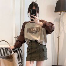 6535鱼鳞胖mm大码女装秋冬宽松拼色短款卫衣200斤