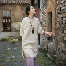 批发新中式棉麻上衣女2026年新款***国风复古盘扣<b class='q'>衬衫</b>改良旗袍长衫
