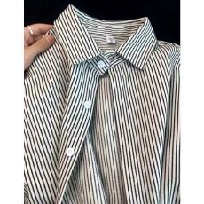 批发百搭条纹纯棉衬衫女夏季设计感小众外套式上衣少年感穿搭宽松衬衣