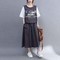 批发特<b class='q'>大码</b>300斤胖mm夏季轻奢感新款假两件T恤百搭半身裙宽松<b class='q'>时尚</b>套装