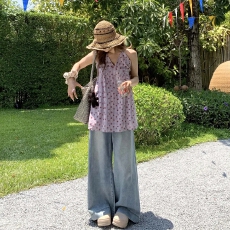 批发多巴胺穿搭夏季无袖<b class='q'>连衣裙</b>夏季法式新款碎花甜美<b class='q'>紫色</b>短款叠穿裙子