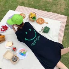 批发韩国东大门新款 韩系ins风夏季印花直筒裙百搭短袖<b class='q'>连衣裙</b>