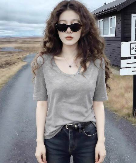 원본 품질 눈꽃 면 홀로우 아웃 회색 긍정적 인 어깨 반팔 티셔츠 여성 여름 새로운 빅 사이즈 맨위 여성