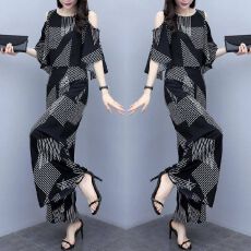 批发2026新款外贸时尚套装女夏季韩版宽松显瘦露肩<b class='q'>上衣</b>阔腿裤两件套潮