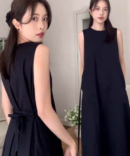벤 바람 검정색 민소매 조끼 원피스 아이들 여름 2026 새로운 차 휴식 프랑스식 품격 루즈핏 롱 스커트