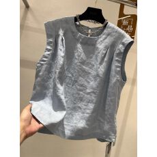 批发原版面料竹节棉 大码女装300斤 夏季褶皱轻奢无袖背心衬衫女上衣