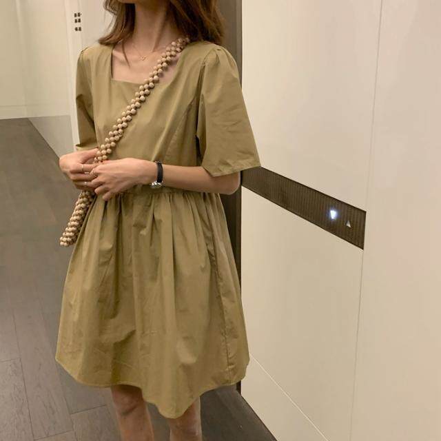 2026 새로운 새로운 와인 레드 차가운 실크 코튼 루즈핏 반팔 광장 칼라 여성 드레스 인터넷 유명인 외국 가스 치마
