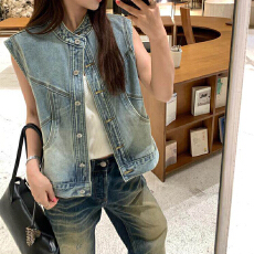 批发韩版时尚牛仔马甲女时髦洋气<b class='q'>春</b>秋季新款百搭坎肩背心马夹外穿上衣