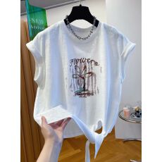 批发【雪花棉】特大码300斤小飞袖t恤女短袖夏宽松设计感系带上衣