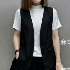批发文艺新款棉麻<b class='q'>夏</b>季宽松女装亚麻背心无袖马甲开衫上衣休闲坎肩薄款