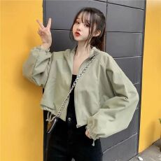 批发韩版学生百搭外套女新款<b class='q'>宽松</b>时尚短款休闲抽绳开衫上衣潮